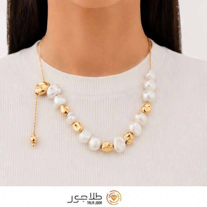 گردنبند طلا ۱۸ عیار و مروارید اصل زنانه