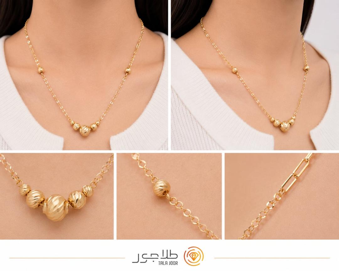 گردنبند طلا ۱۸ عیار زنانه البرنادو گوی دار مدل رنتا روی گردن
