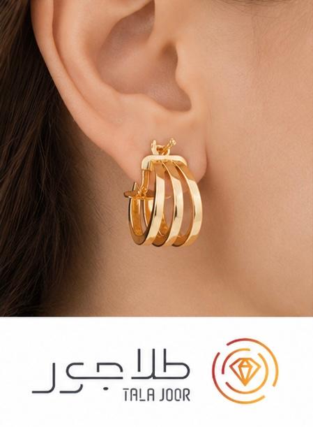 گوشواره طلا ۱۸ عیار حلقه‌ ای سه ردیفه زنانه و بچگانه مدل لیانا 