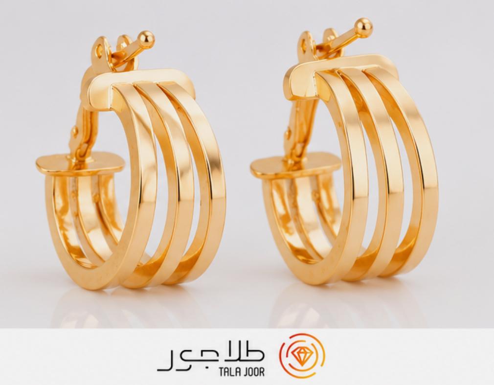 گوشواره طلا ۱۸ عیار حلقه‌ ای سه ردیفه زنانه و بچگانه مدل لیانا 