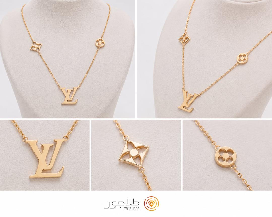 گردنبند طلا ۱۸ عیار زنانه ظریف طرح لویی ویتون در نمای نزدیک