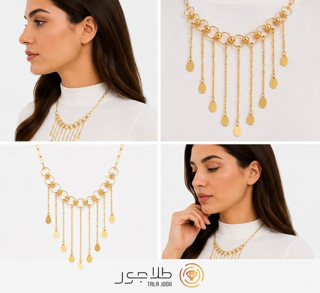گردنبند طلا ۱۸ عیار زنانه شرابه ای پولکی مدل رنتا کد ۱۸۹۱۱ 